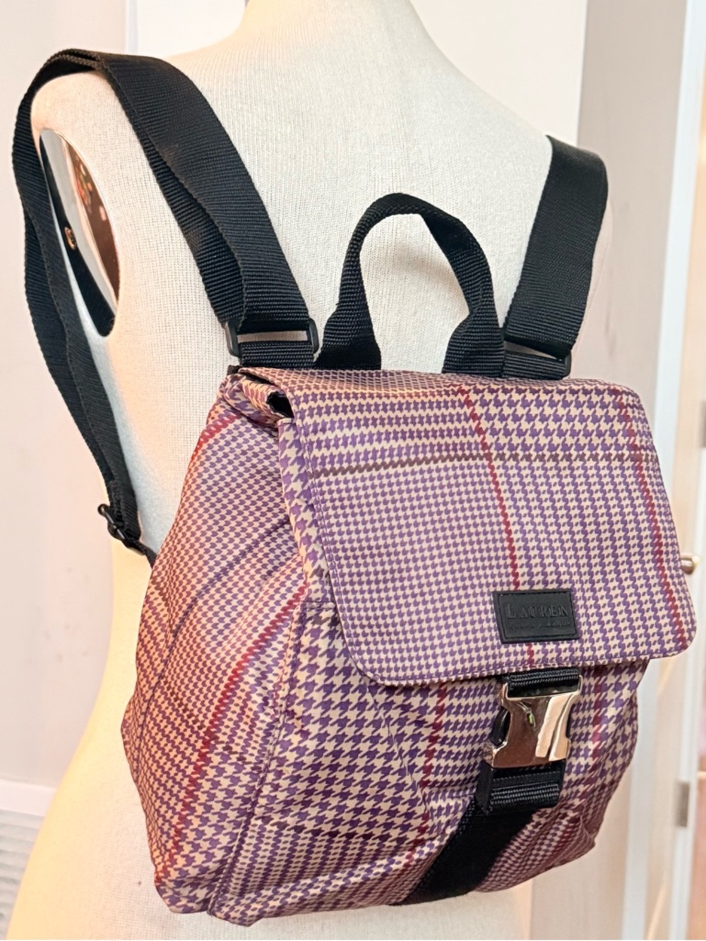 90s Y2K Ralph Lauren Houndstooth Backpack